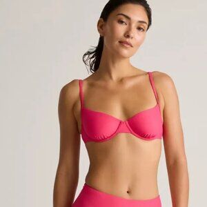 NWT QUINCE Italian Demi Bikini Top Hibiscus Pink